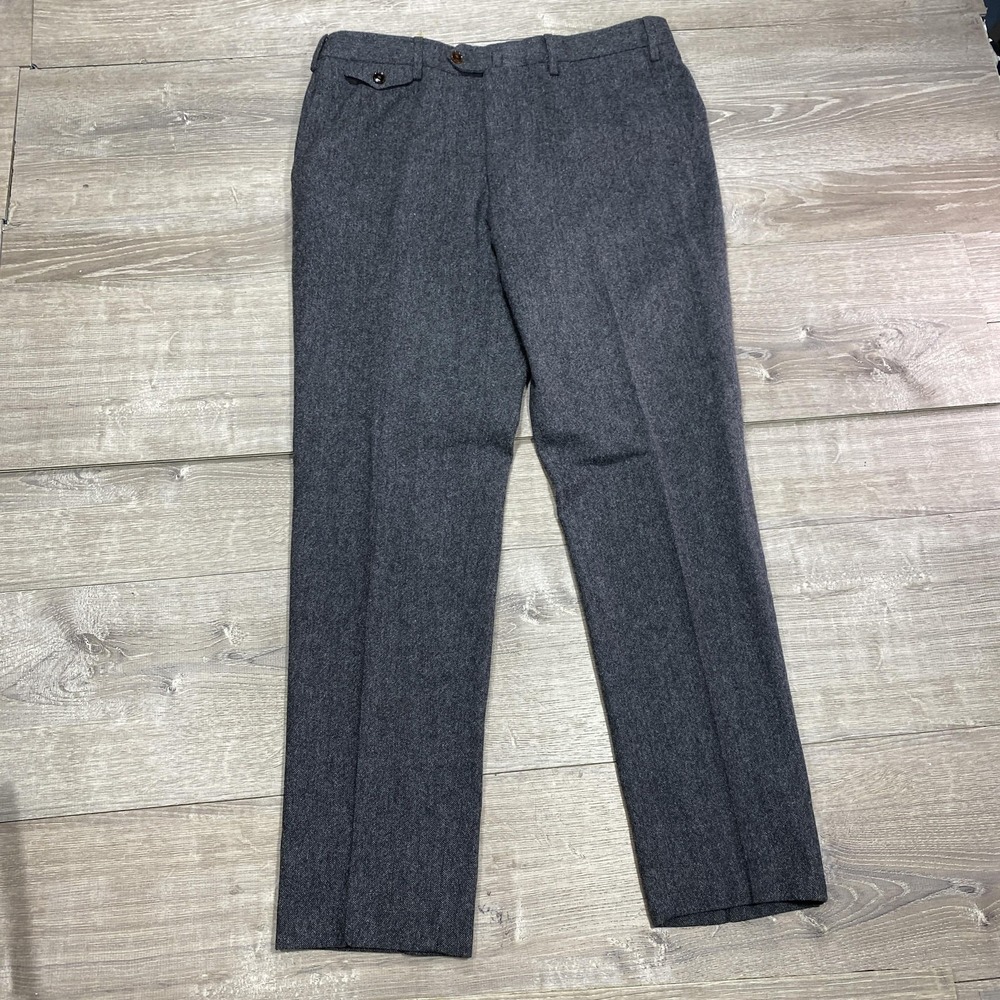 PT01 Dress Pants Mens 52 Gray Wool Flannel Herringbone‎ Gentleman Fit Trousers